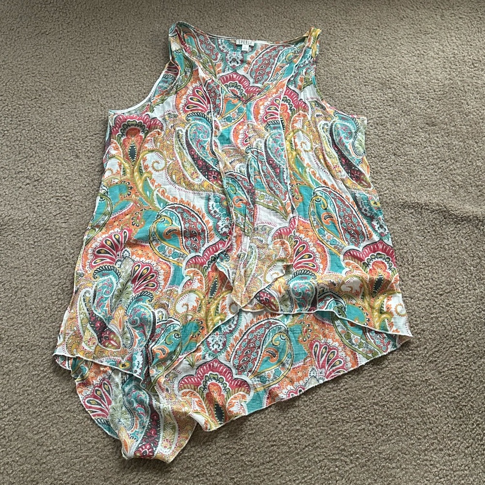 Spense multi-color asymmetrical sleeveless top. size XL